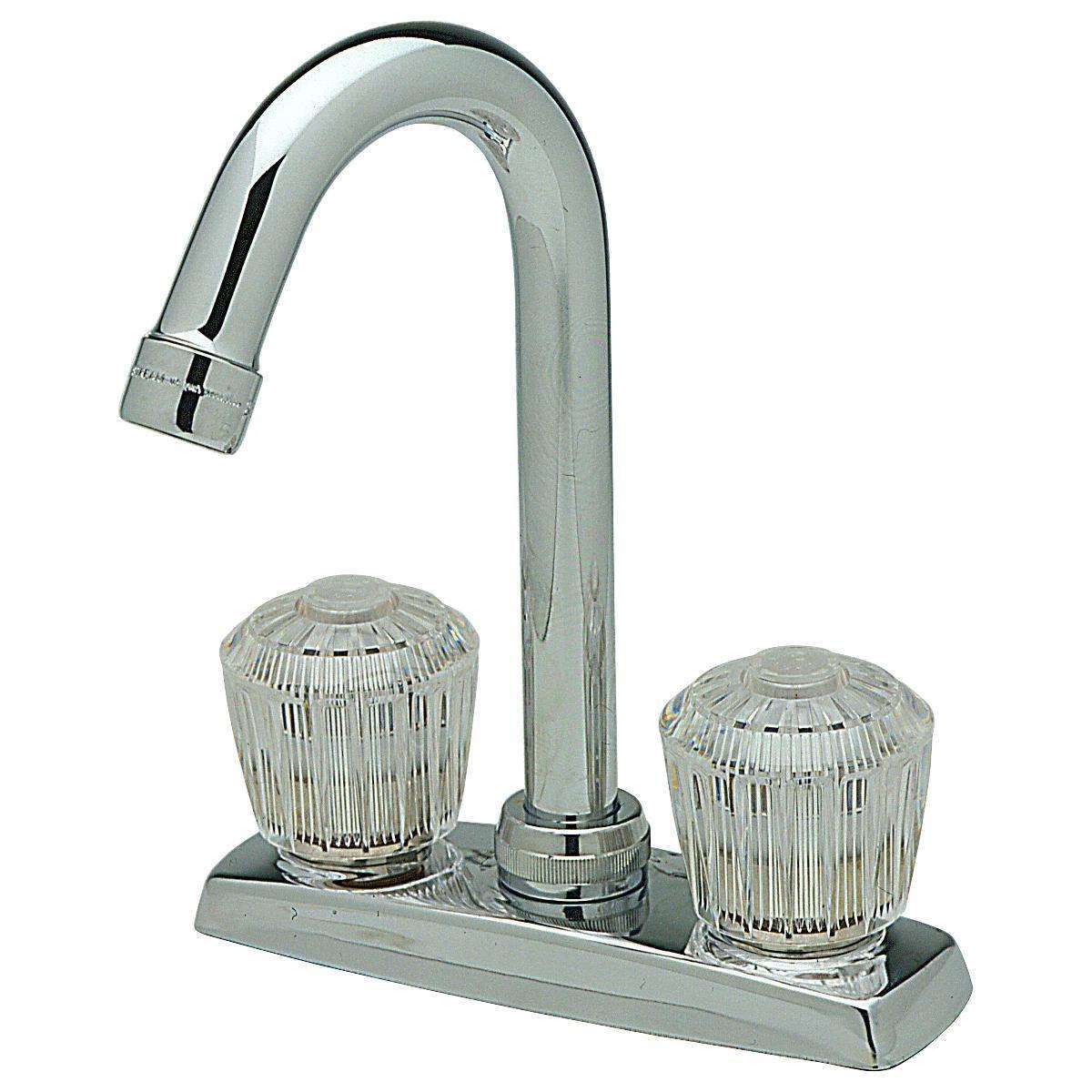 Elkay, Elkay 4" Centerset Deck Mount Faucet with Gooseneck Spout and Clear Crystalac Handles Chrome LKA2475LF