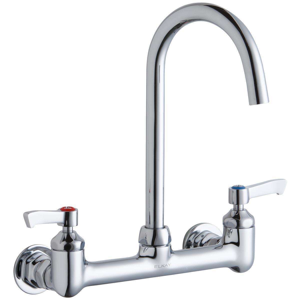 Elkay, Elkay 8" Centerset Deck Mount Laminar Flow Faucet w/5" Gooseneck Spout 2in Lever Handles 1/2in Offset Inlet Chrome LK940LGN05L2H