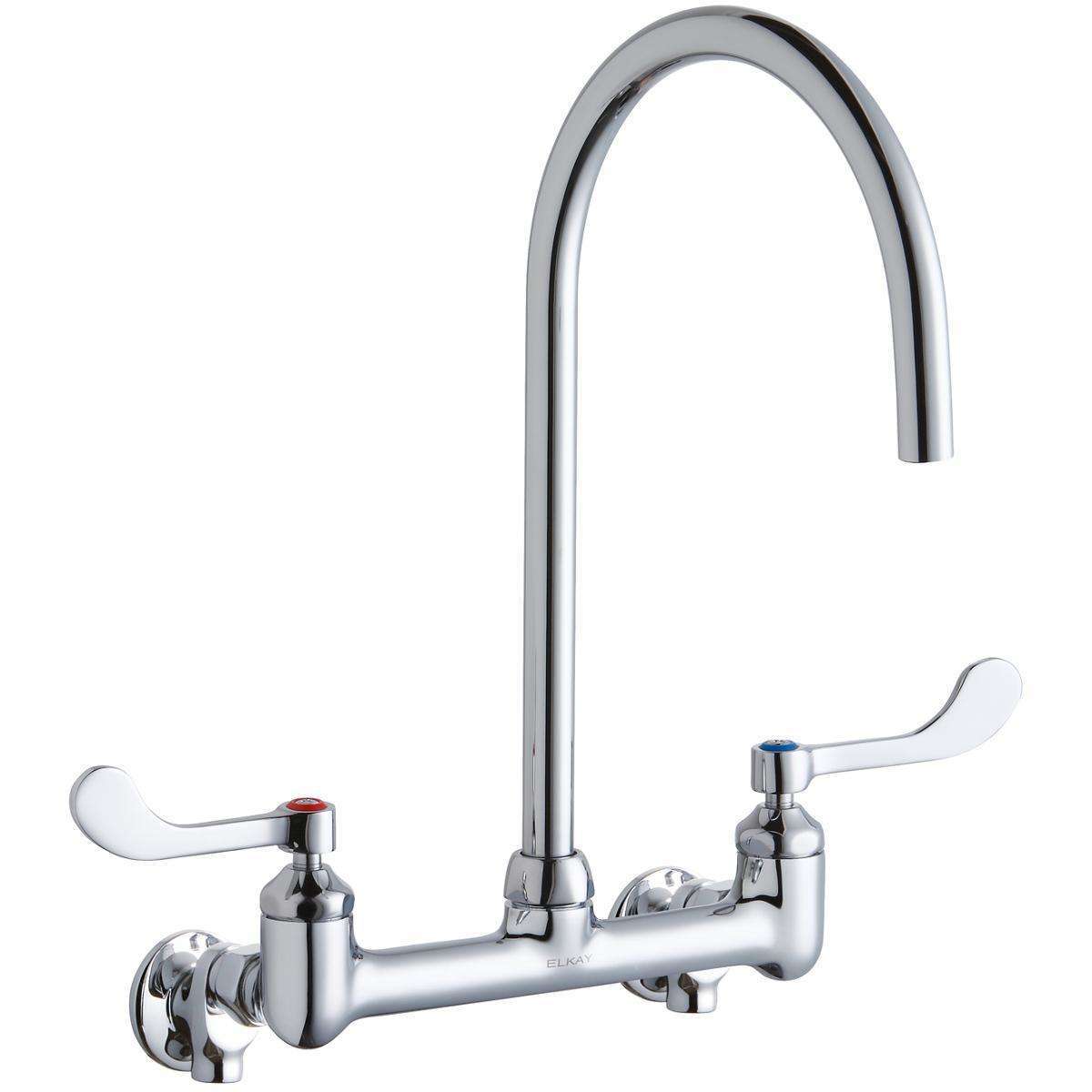 Elkay, Elkay 8" Centerset Deck Mount Laminar Flow Faucet w/8" Gooseneck Spout 4" Wristblade Handles 1/2 Offset Inlets+Stop LK940LGN08T4S