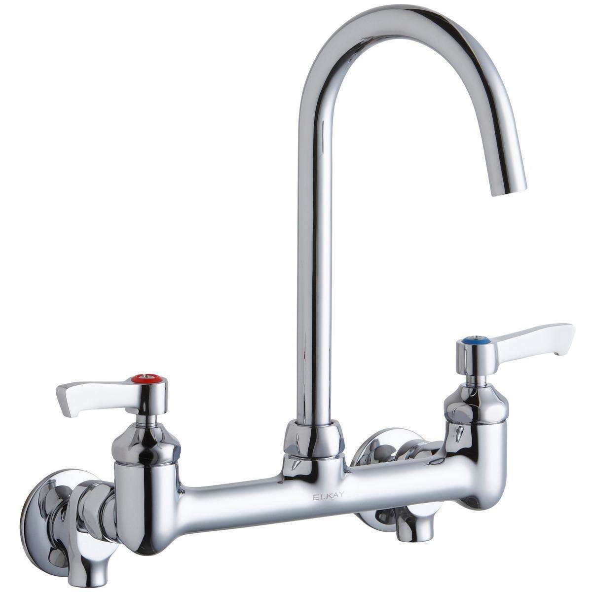 Elkay, Elkay 8" Centerset Deck Mount Laminar Flow Faucet with 5" Gooseneck Spout 2" Lever Handles 1/2 Offset Inlets+Stop LK940LGN05L2S