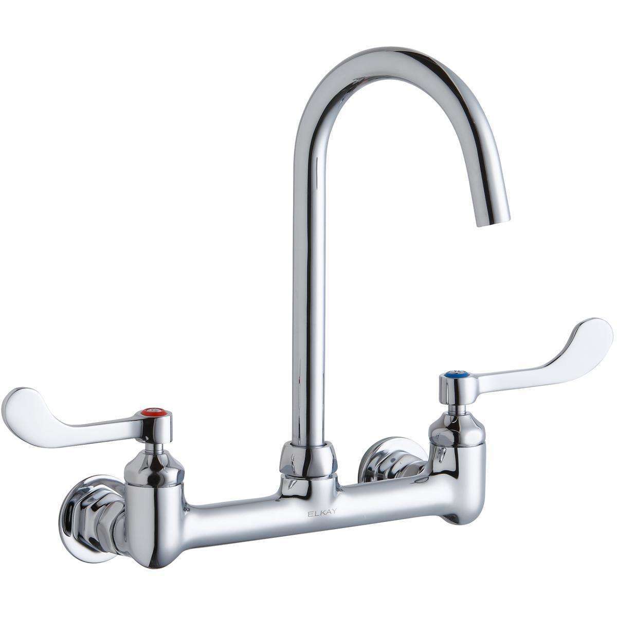 Elkay, Elkay 8" Centerset Deck Mount Laminar Flow Faucet with 5" Gooseneck Spout 4" Wristblade Handles 1/2in Offset Inlets LK940LGN05T4H