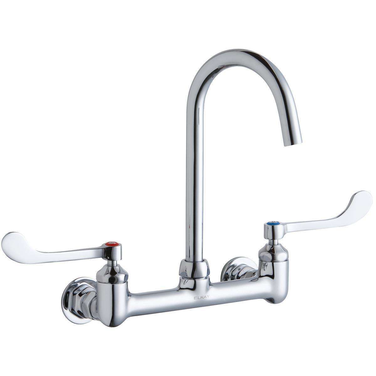 Elkay, Elkay 8" Centerset Deck Mount Laminar Flow Faucet with 5" Gooseneck Spout 6" Wristblade Handles 1/2in Offset Inlets LK940LGN05T6H