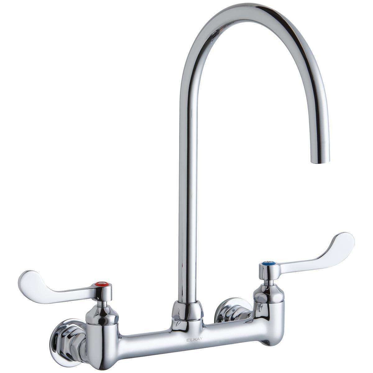 Elkay, Elkay 8" Centerset Deck Mount Laminar Flow Faucet with 8" Gooseneck Spout 4" Wristblade Handles 1/2in Offset Inlets LK940LGN08T4H