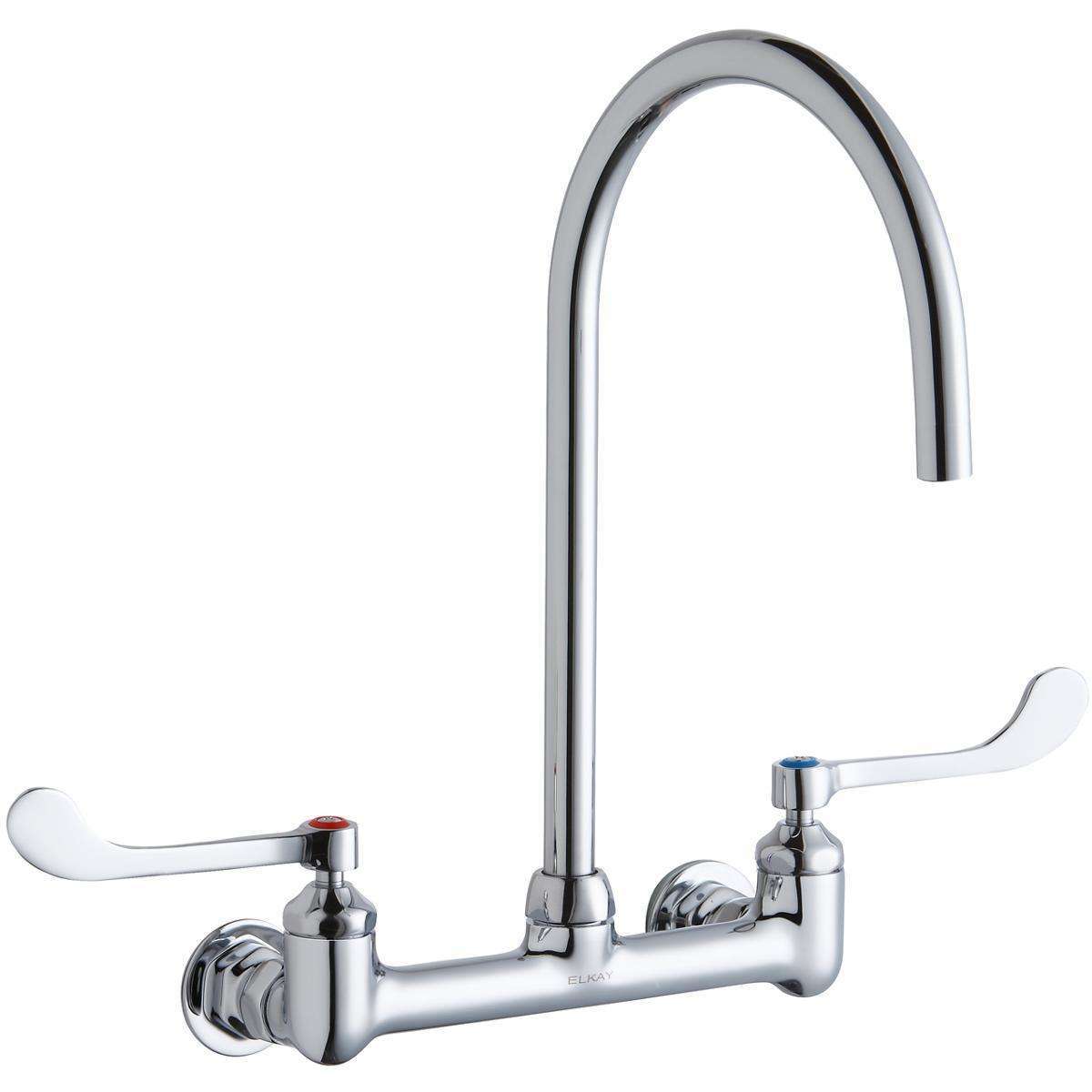 Elkay, Elkay 8" Centerset Deck Mount Laminar Flow Faucet with 8" Gooseneck Spout 6" Wristblade Handles 1/2in Offset Inlets LK940LGN08T6H