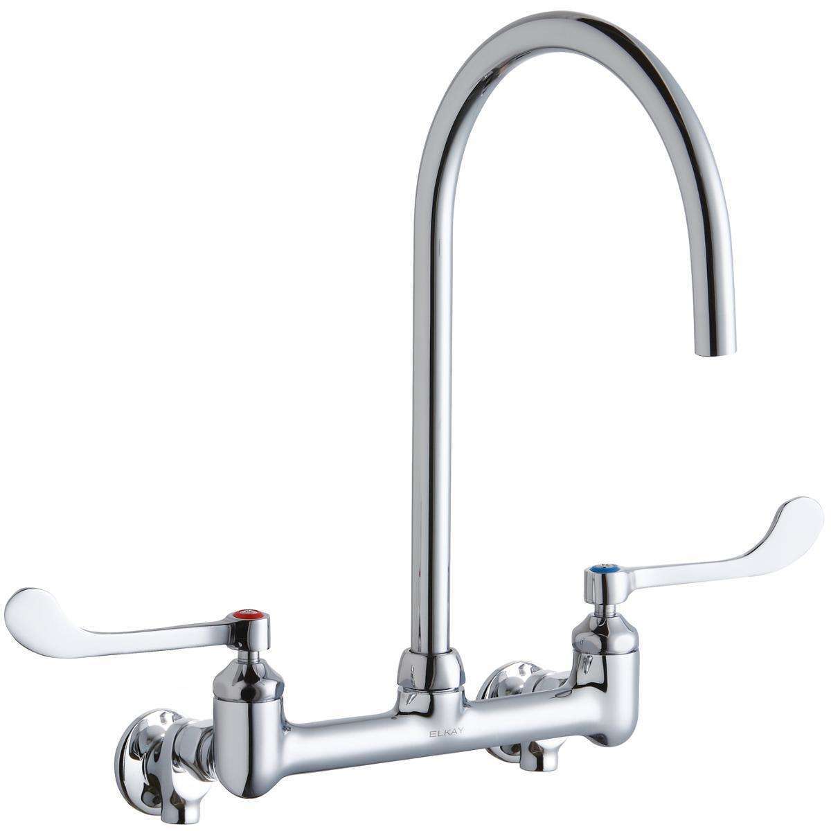 Elkay, Elkay 8" Centerset Deck Mount Laminar Flow Faucet with 8" Gooseneck Spout 6" WristbladeHandle 1/2 Offset Inlets+Stop LK940LGN08T6S