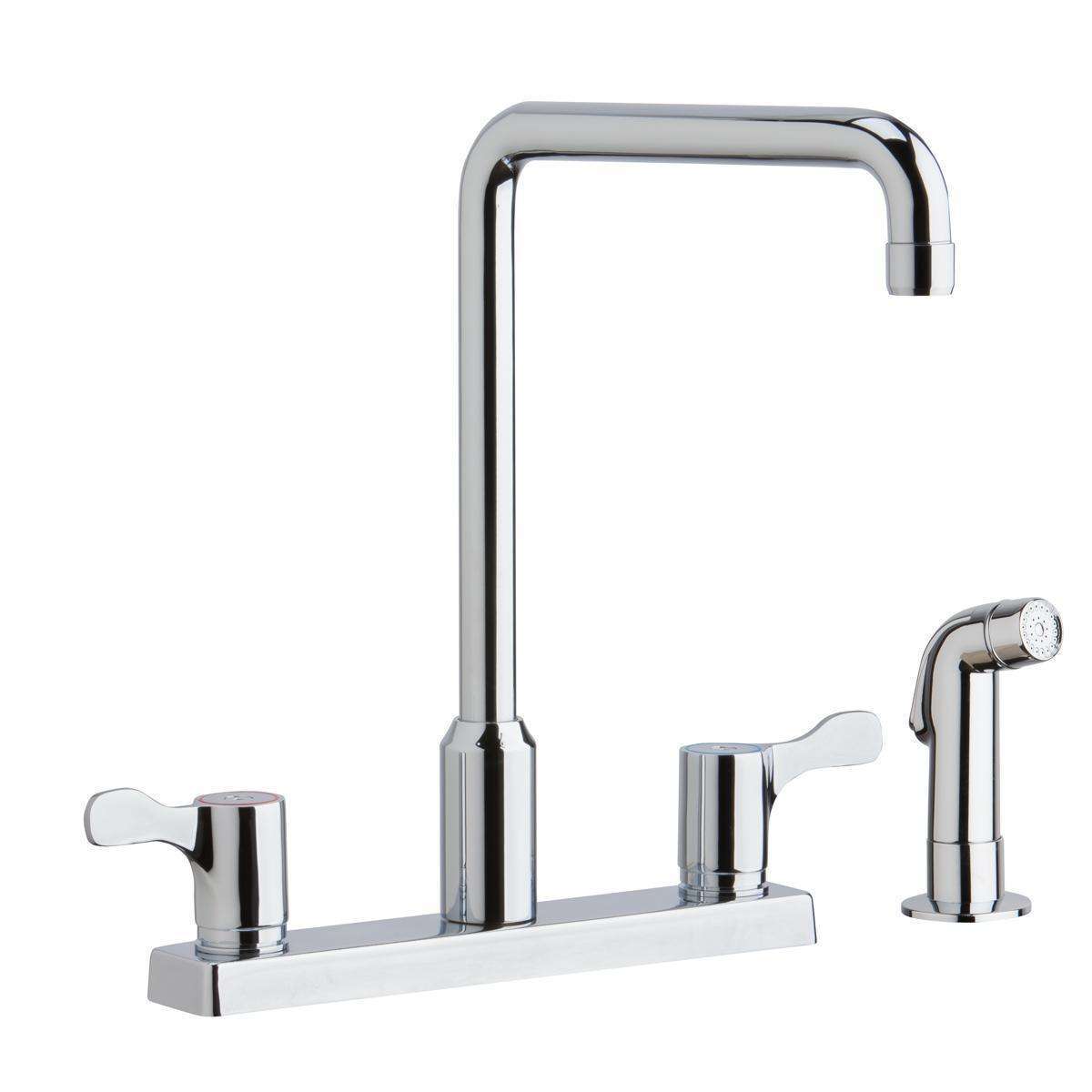 Elkay, Elkay 8" Centerset Exposed Deck Mount Faucet with Arc Spout and 2-5/8" Lever Handles with Side Spray Chrome LKD2443C