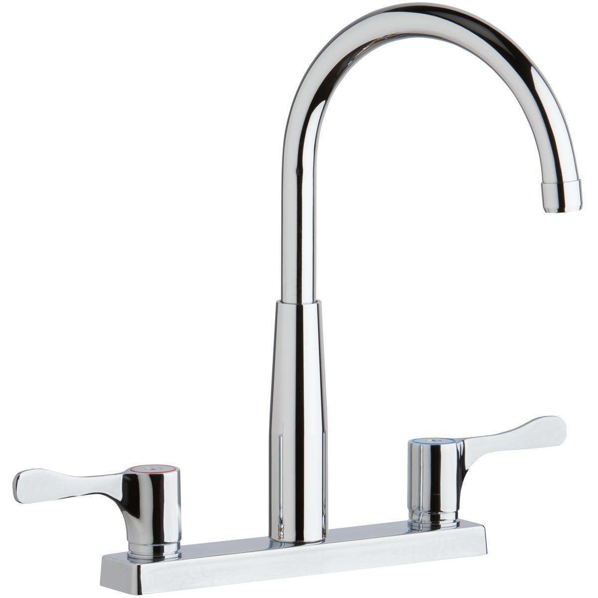 Elkay, Elkay 8" Centerset Exposed Deck Mount Faucet with Gooseneck Spout and 4" Lever Handles Chrome LKD2423BHC