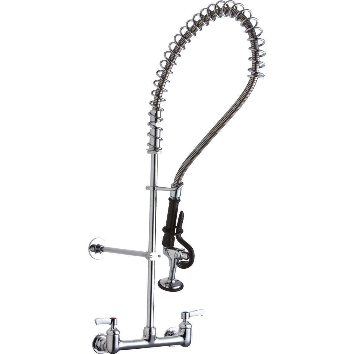 Elkay, Elkay 8" Centerset Wall Mount Faucet 44in Flexible Hose w/1.2 GPM Spray Head 2in Lever Handles 1.2 GPM Spray Head LK943LC