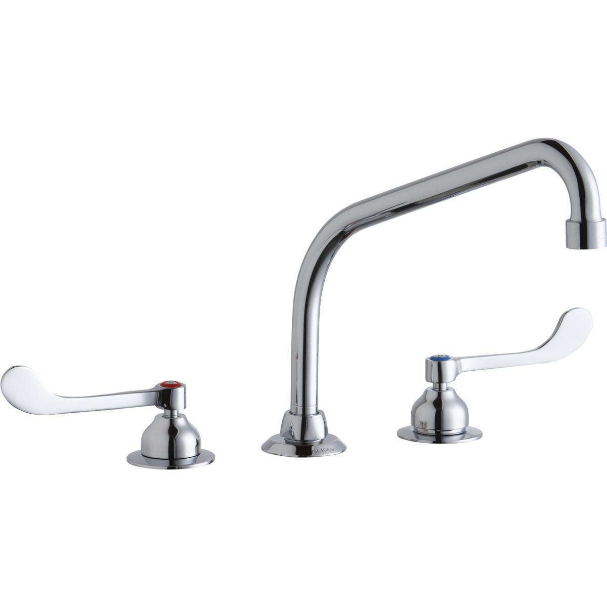 Elkay, Elkay 8" Centerset with Concealed Deck Faucet with 10" High Arc Spout 6" Wristblade Handles Chrome LK800HA10T6