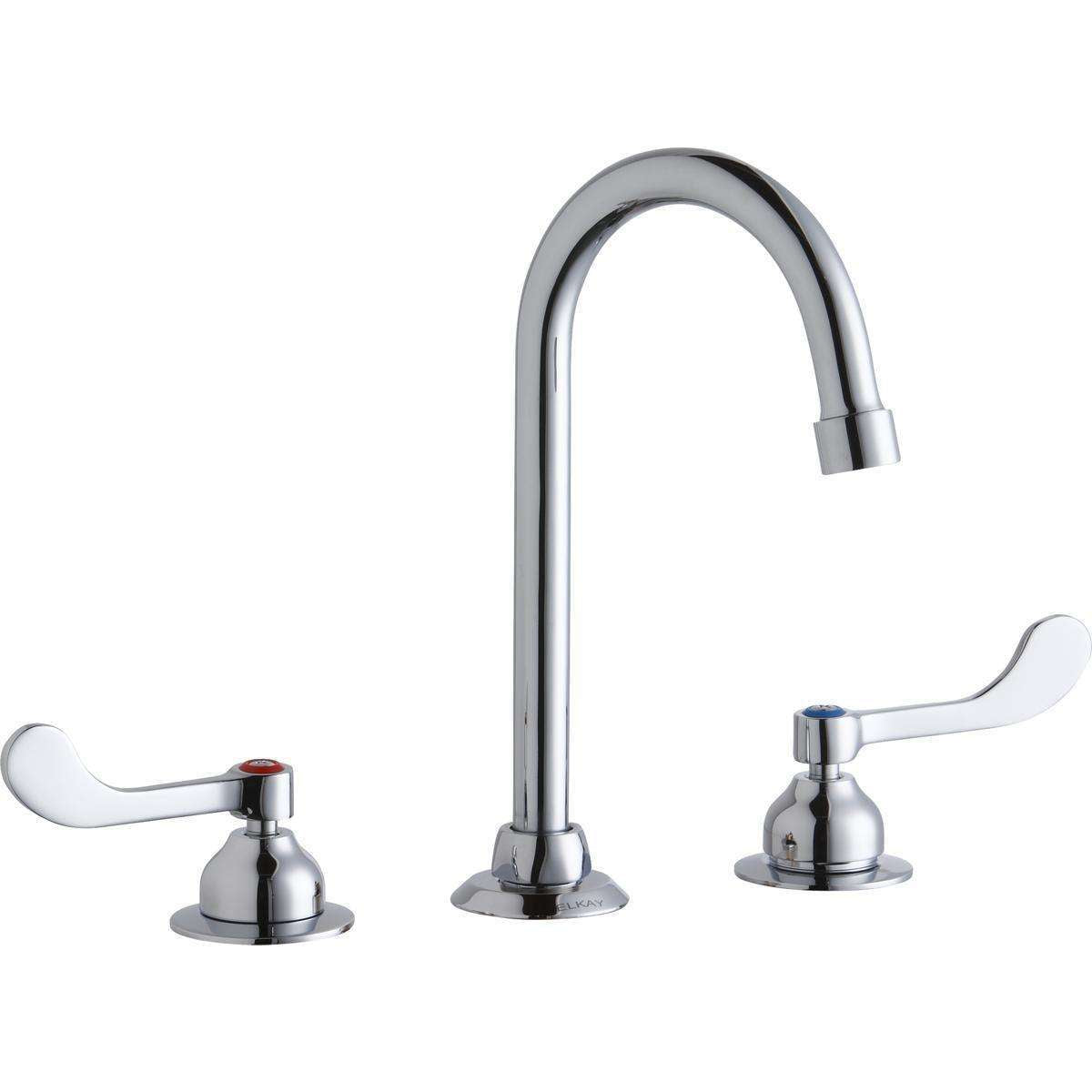 Elkay, Elkay 8" Centerset with Concealed Deck Faucet with 5" Gooseneck Spout 4" Wristblade Handles Chrome LK800GN05T4