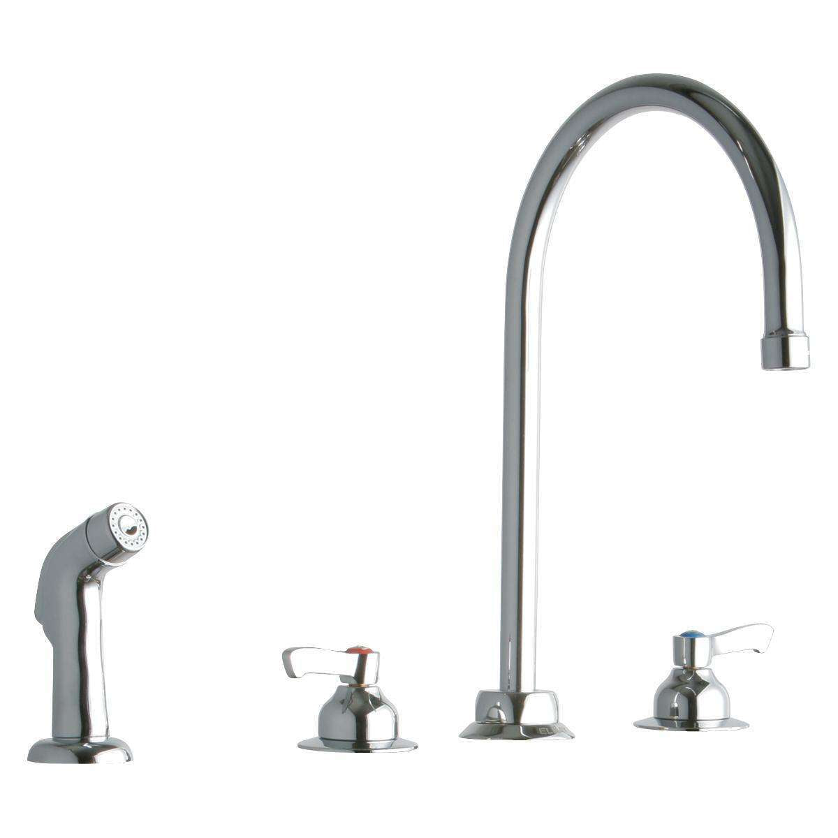 Elkay, Elkay 8" Centerset with Concealed Deck Faucet with 8" Gooseneck Spout 2" Lever Handles with Side Spray Chrome LK801GN08L2