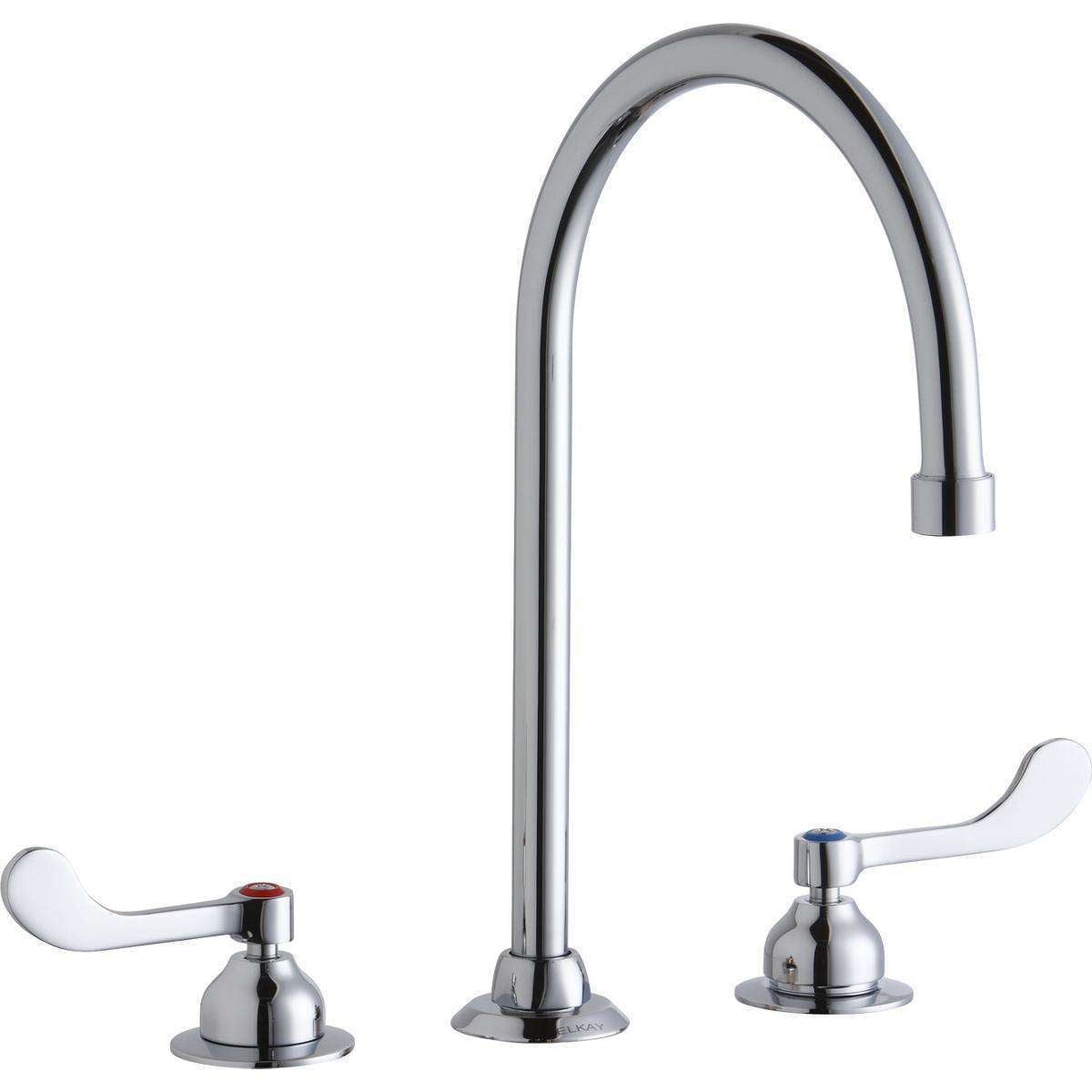 Elkay, Elkay 8" Centerset with Concealed Deck Faucet with 8" Gooseneck Spout 4" Wristblade Handles Chrome LK800GN08T4