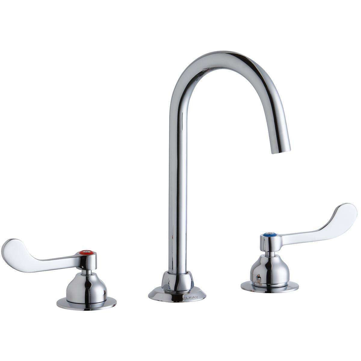 Elkay, Elkay 8" Centerset with Concealed Deck Laminar Flow Faucet with 5" Gooseneck Spout 4" Wristblade Handles Chrome LK800LGN05T4