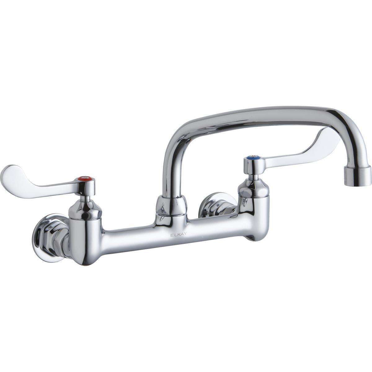 Elkay, Elkay Foodservice 8" Centerset Wall Mount Faucet with 10" Arc Tube Spout 4" Wristblade Handles 1/2in Offset Inlets LK940AT10T4H