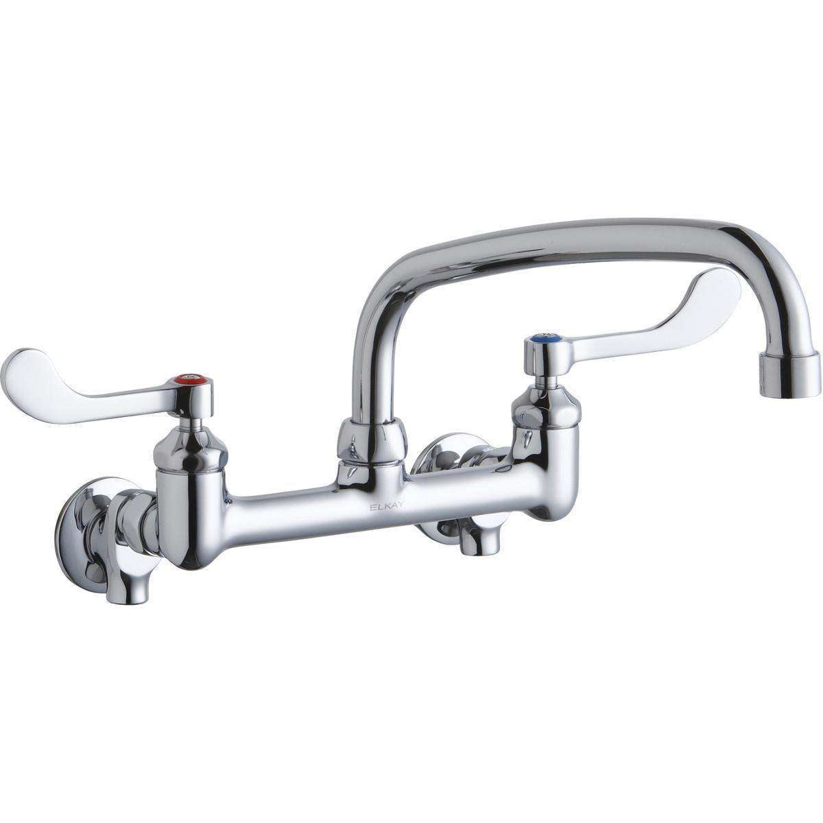 Elkay, Elkay Foodservice 8" Centerset Wall Mount Faucet with 10" Arc Tube Spout 4in Wristblade Handles 1/2 Offset Inlets+Stop LK940AT10T4S