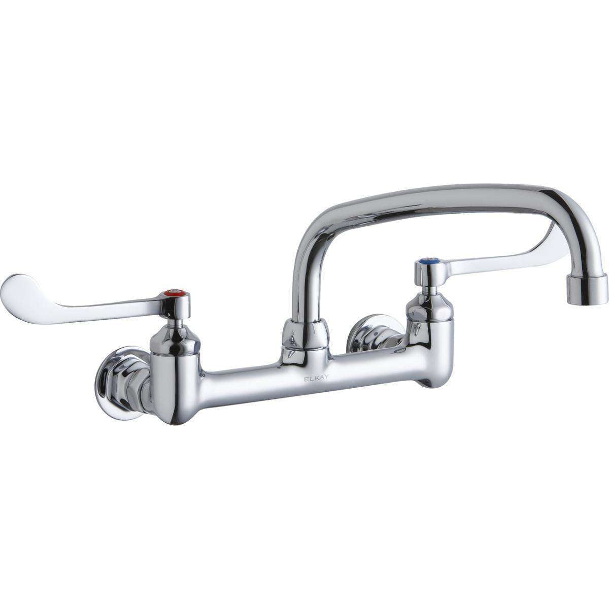 Elkay, Elkay Foodservice 8" Centerset Wall Mount Faucet with 10" Arc Tube Spout 6" Wristblade Handles 1/2in Offset Inlets LK940AT10T6H