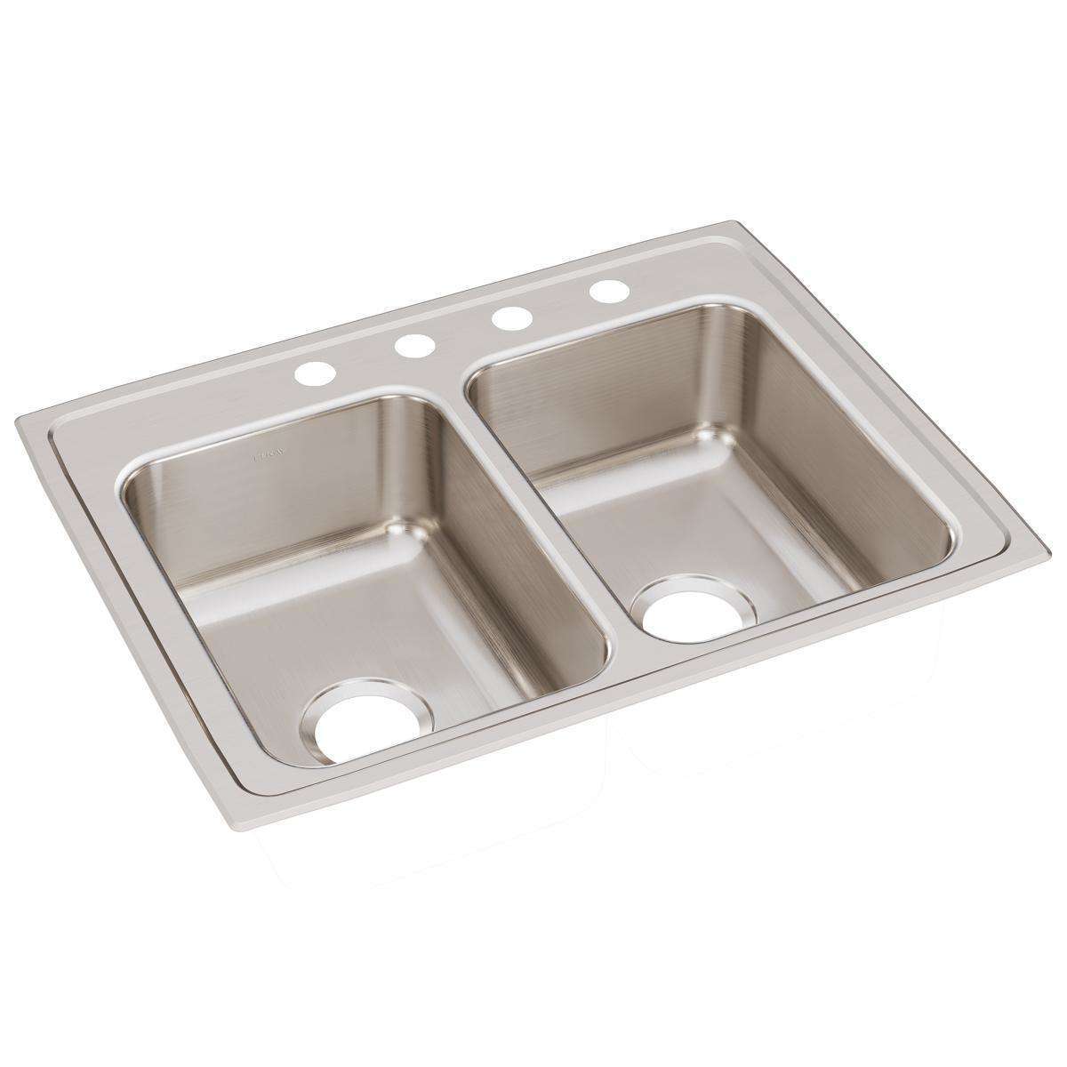 Elkay, Elkay Lustertone Classic Stainless Steel 29" x 22" x 7-5/8", 4-Hole Equal Double Bowl Drop-in Sink LR29224