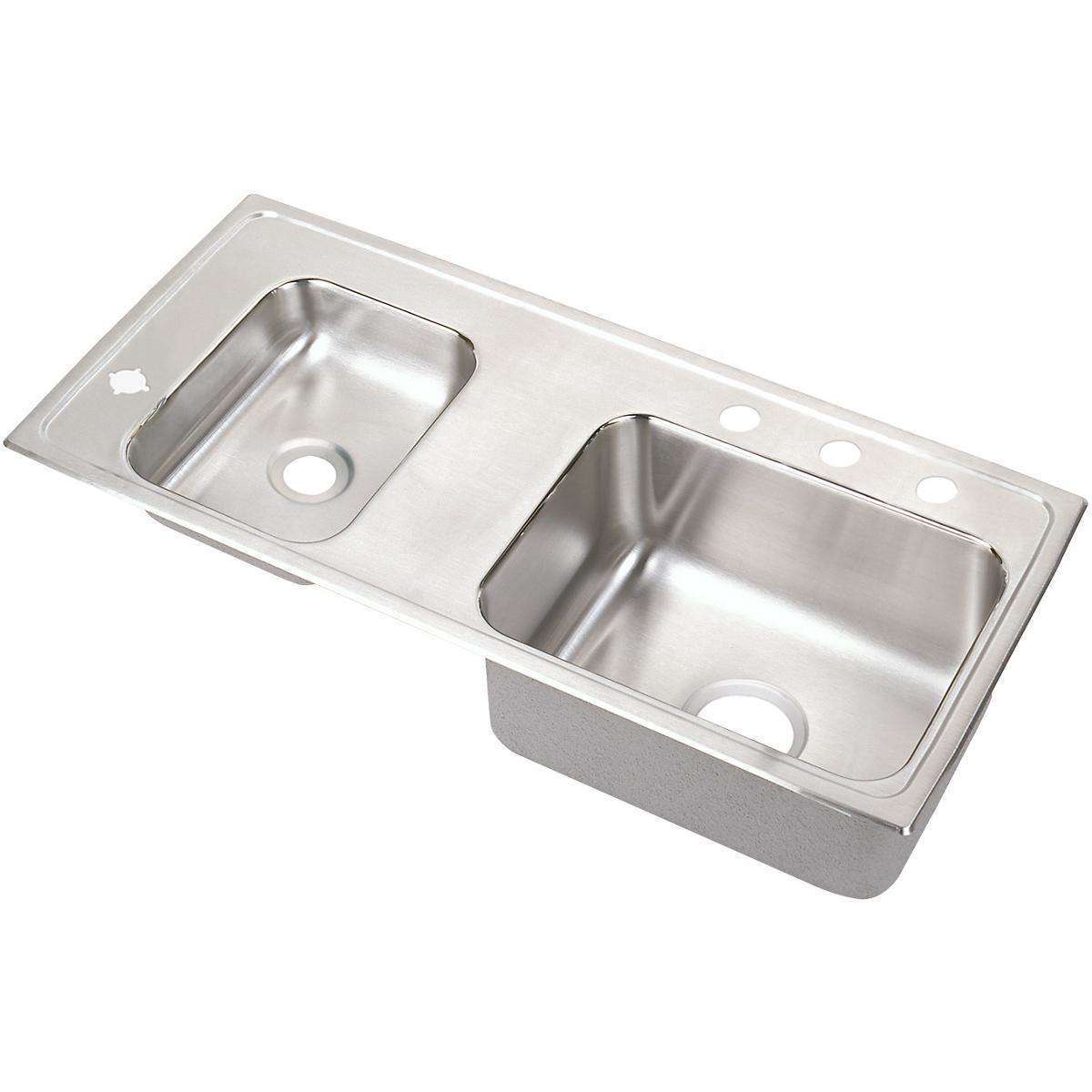 Elkay, Elkay Lustertone Classic Stainless Steel 37-1/4" x 17" x 4", Double Bowl Drop-in Classroom ADA Sink DRKADQ371740L0