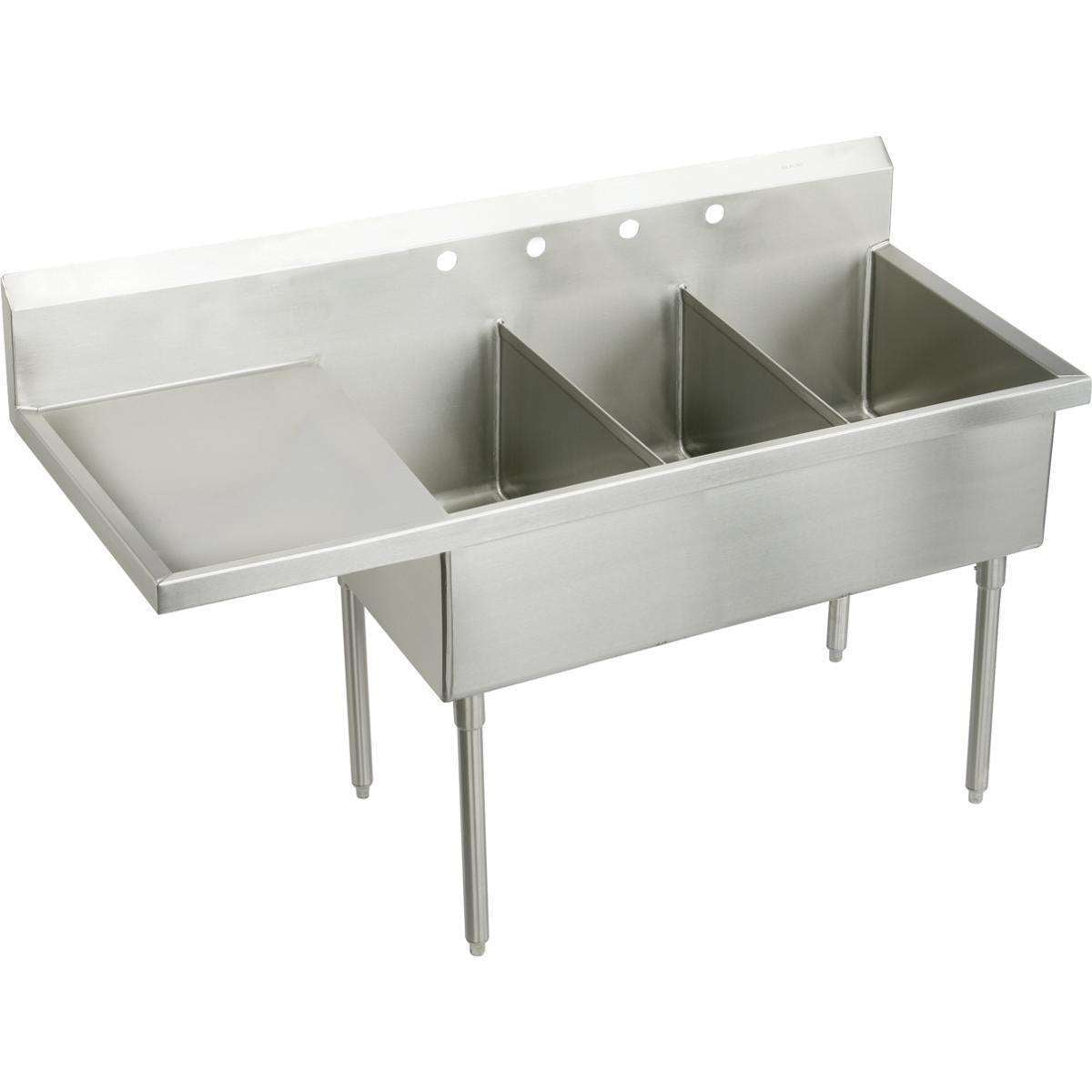 Elkay, Elkay Sturdibilt Stainless Steel 70-1/2" x 27-1/2" x 14" Floor Mount, Triple Compartment Scullery Sink w/ Drainboard SS8345LOF3