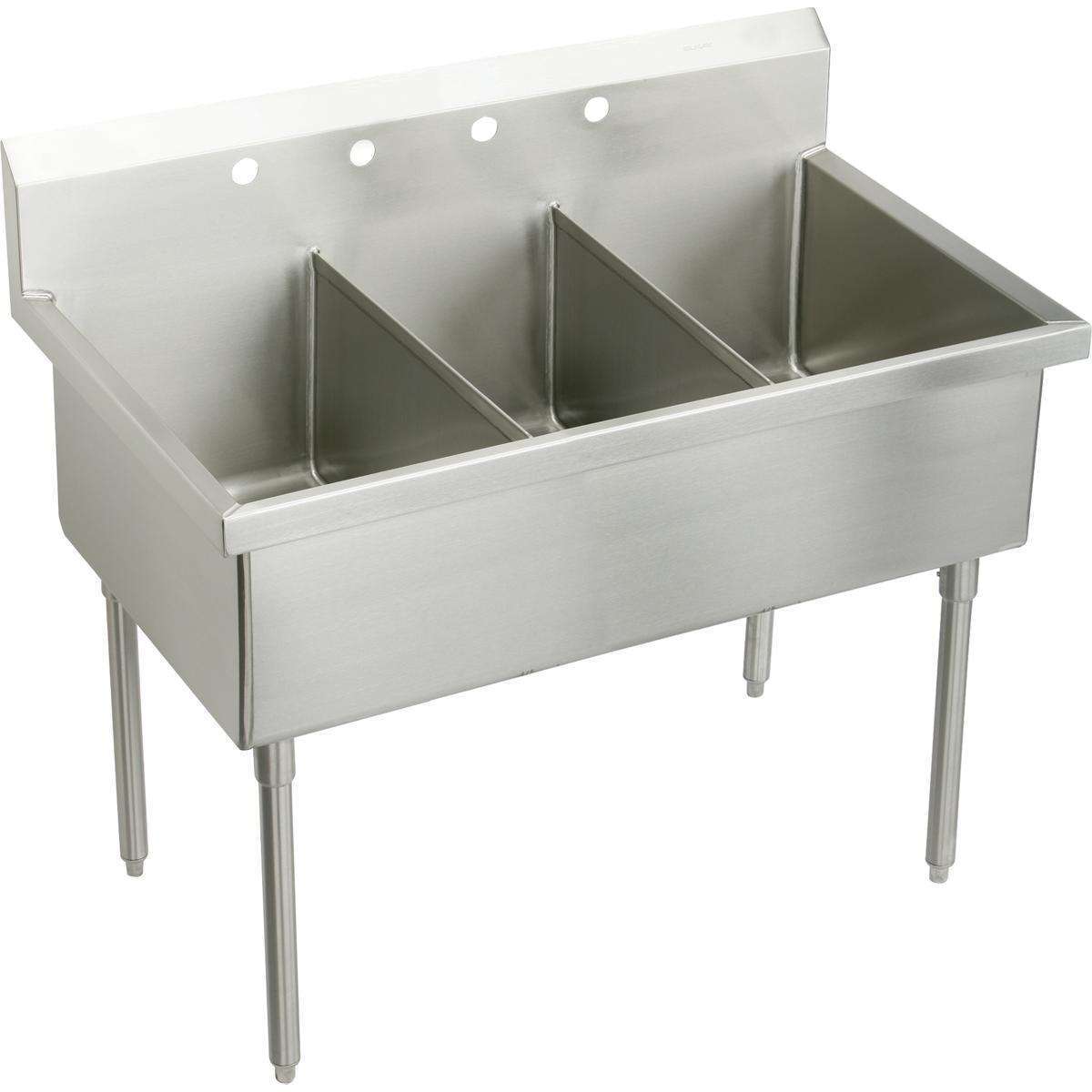 Elkay, Elkay Weldbilt Stainless Steel 63" x 27-1/2" x 14" Floor Mount, Triple Compartment Scullery Sink WNSF83600