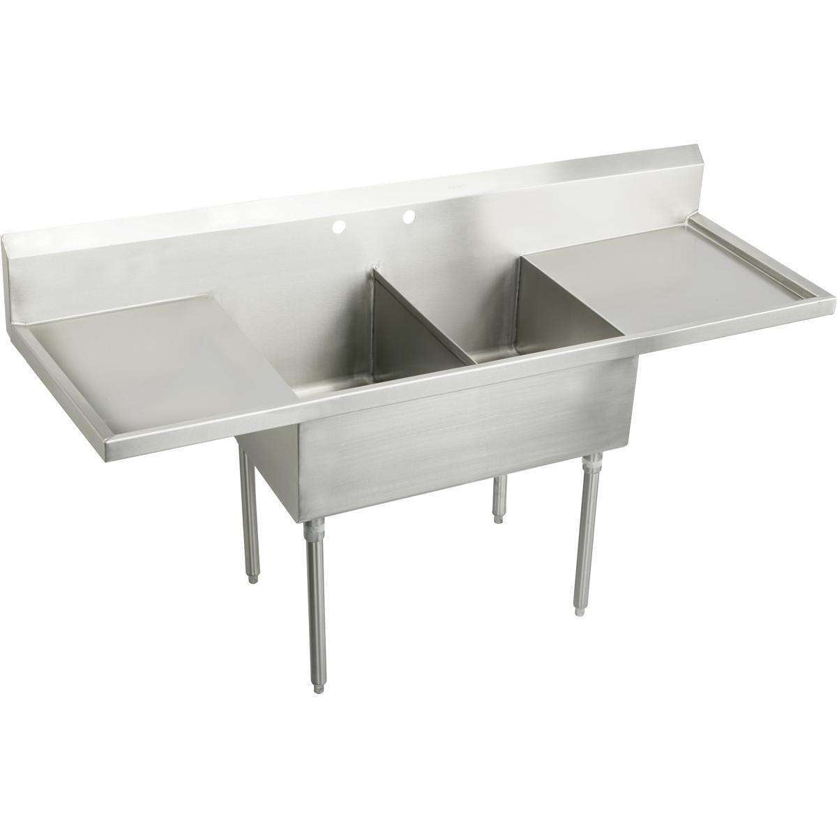 Elkay, Elkay Weldbilt Stainless Steel 84" x 27-1/2" x 14" Floor Mount, Double Compartment Scullery Sink with Drainboard WNSF8236LR0