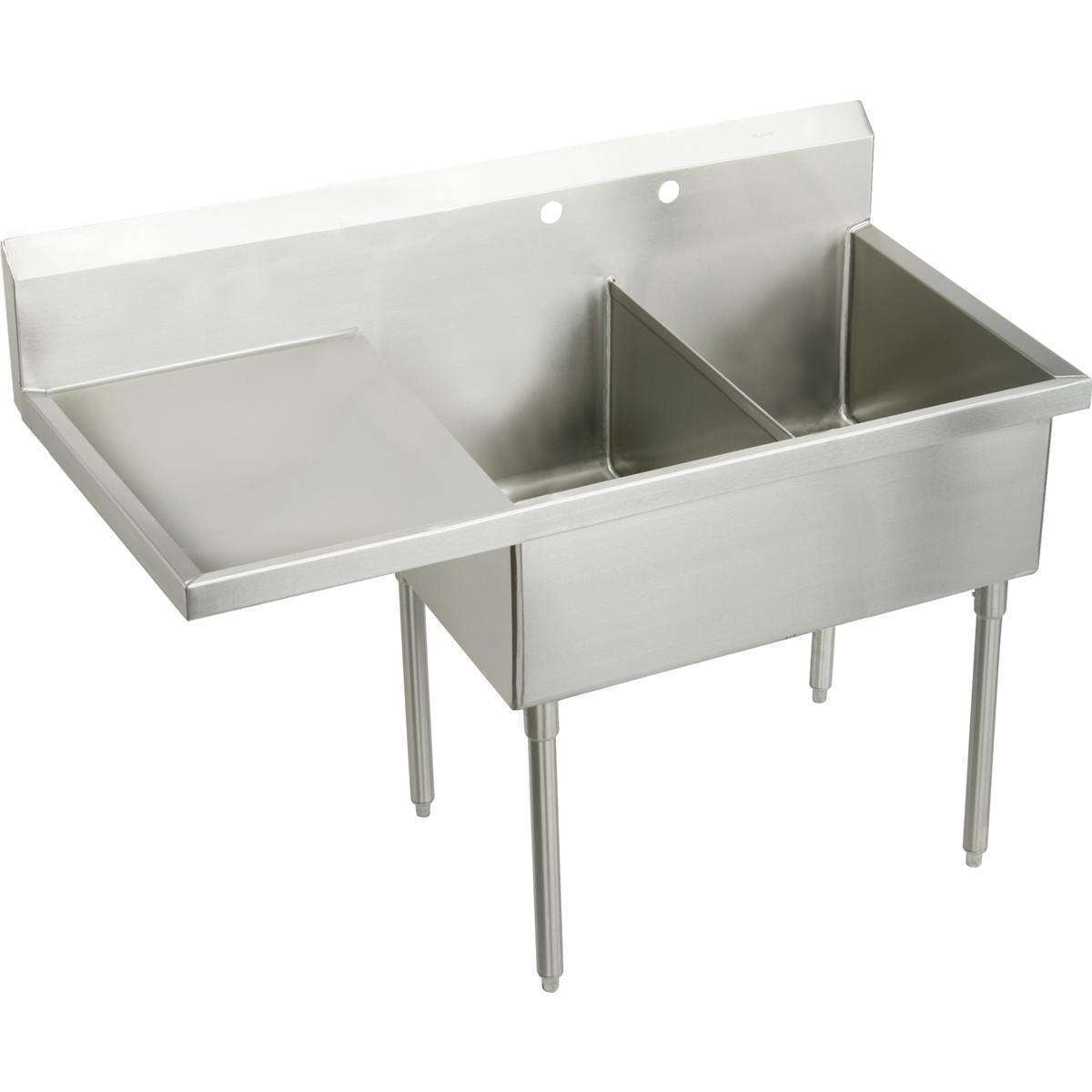 Elkay, Elkay Weldbilt Stainless Steel 85-1/2" x 27-1/2" x 14" Floor Mount, Double Compartment Scullery Sink with Drainboard WNSF8260L0