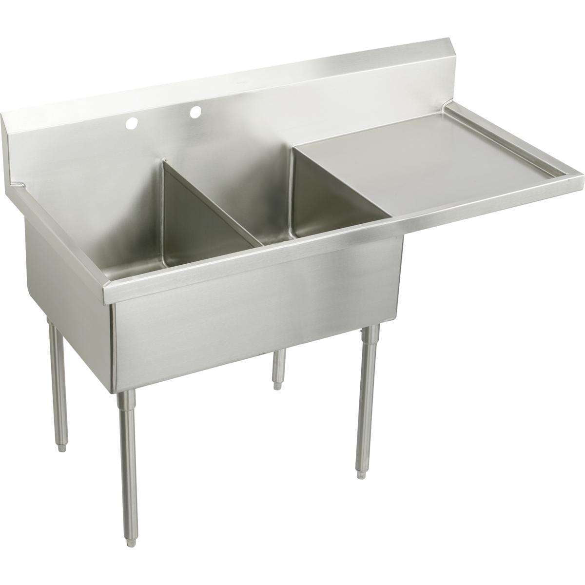 Elkay, Elkay Weldbilt Stainless Steel 85-1/2" x 27-1/2" x 14" Floor Mount, Double Compartment Scullery Sink with Drainboard WNSF8260R0