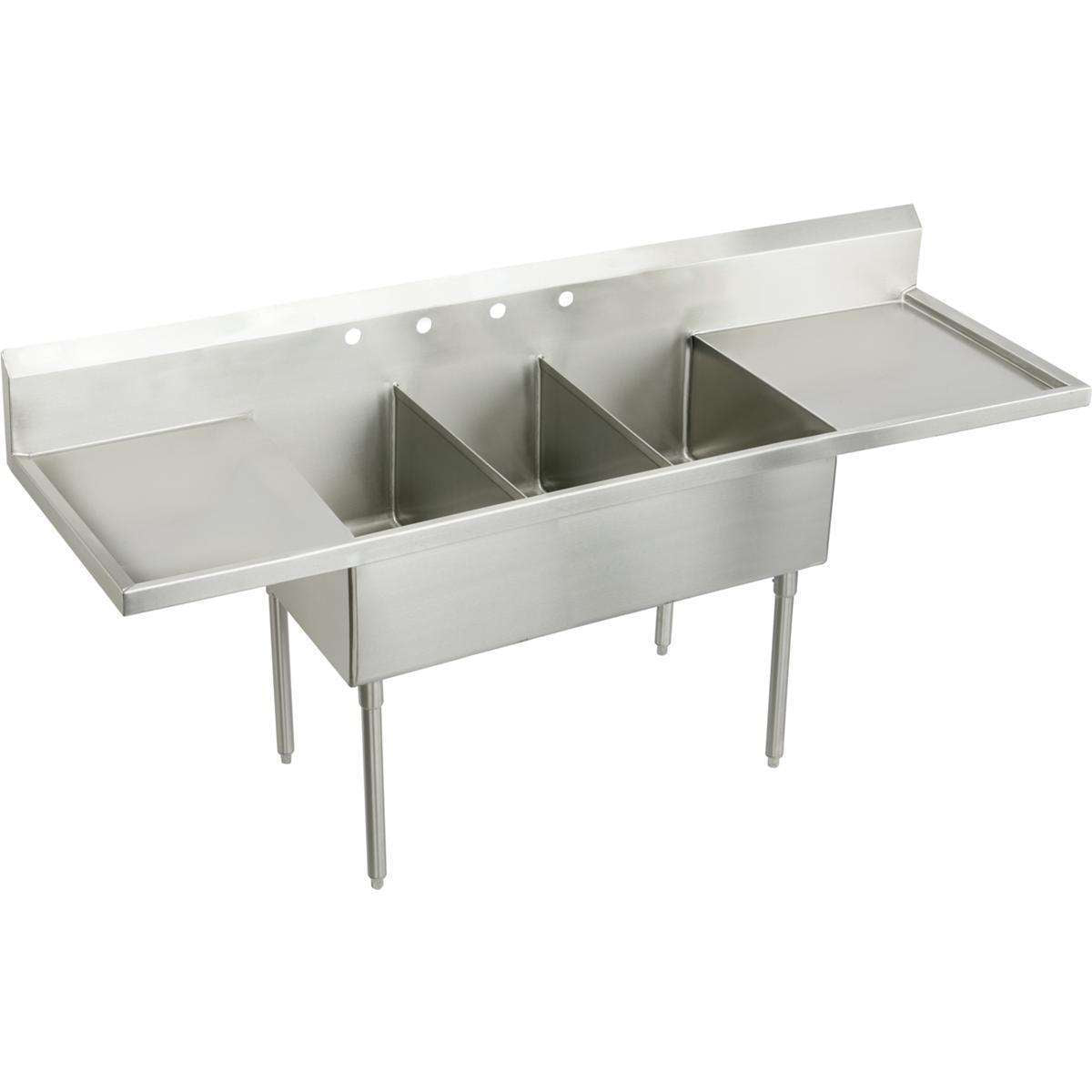 Elkay, Elkay Weldbilt Stainless Steel 93" x 27-1/2" x 14" Floor Mount, Triple Compartment Scullery Sink with Drainboard WNSF8345LR0