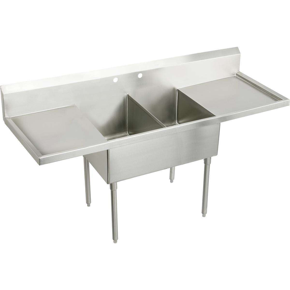 Elkay, Elkay Weldbilt Stainless Steel 96" x 27-1/2" x 14" Floor Mount, Double Compartment Scullery Sink with Drainboard WNSF8248LR0