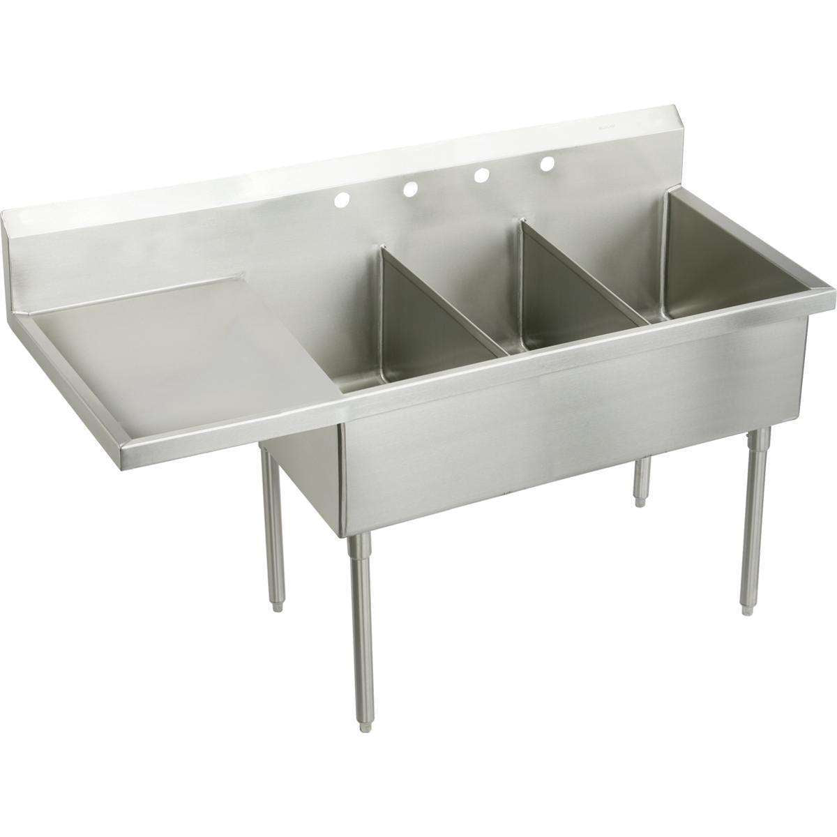 Elkay, Elkay Weldbilt Stainless Steel 97-1/2" x 27-1/2" x 14" Floor Mount, Triple Compartment Scullery Sink WNSF8372L0