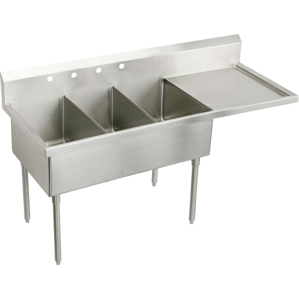 Elkay, Elkay Weldbilt Stainless Steel 97-1/2" x 27-1/2" x 14" Floor Mount, Triple Compartment Scullery Sink WNSF8372R0