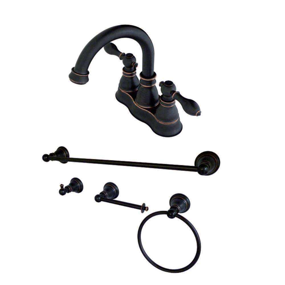 Kingston Brass, Fauceture FSK1616ACL 4 in. Centerset Bathroom Faucet with 4-Piece Bathroom Accessories, Naples Bronze