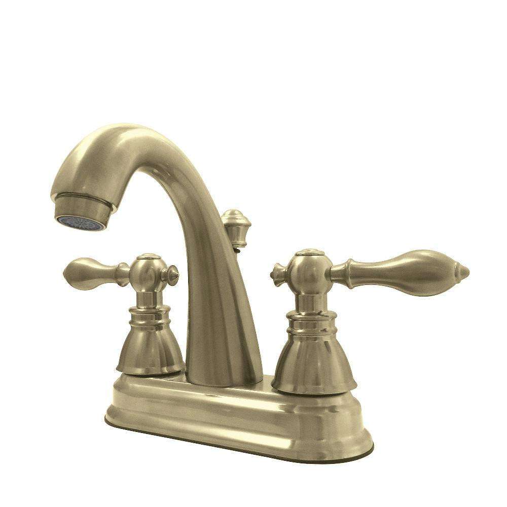 Kingston Brass, Fauceture FSY5613ACL American Classic 4 in. Centerset Bathroom Faucet with Plastic Pop-Up, Brushed Brass