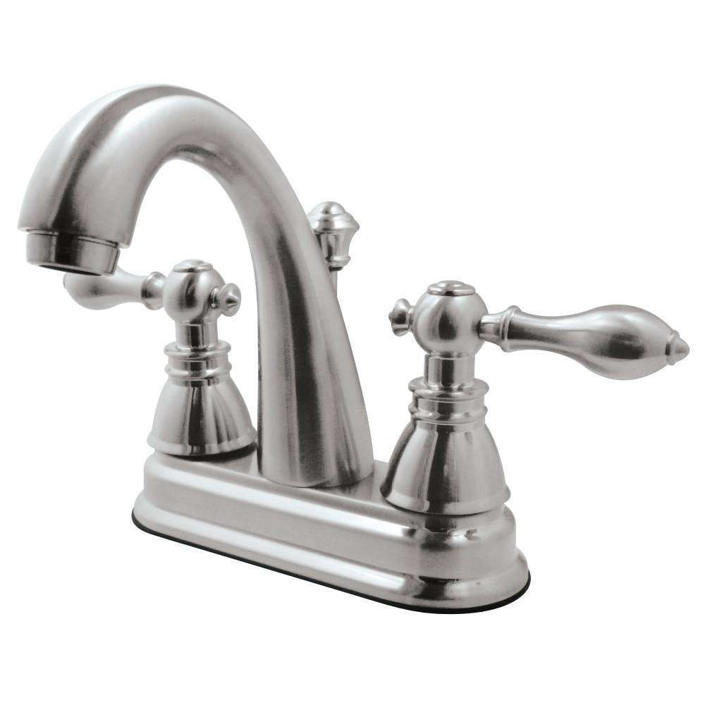 Kingston Brass, Fauceture FSY5618ACL American Classic 4 in. Centerset Bathroom Faucet with Plastic Pop-Up, Brushed Nickel