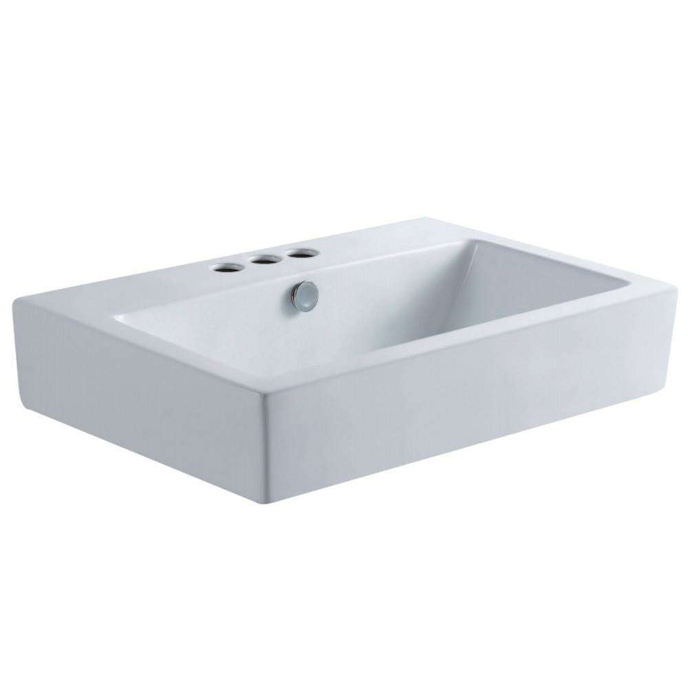 Kingston Brass, Kingston Brass EV4318W34 Century Ceramic Bathroom Sink (4-Inch, 3-Hole), White