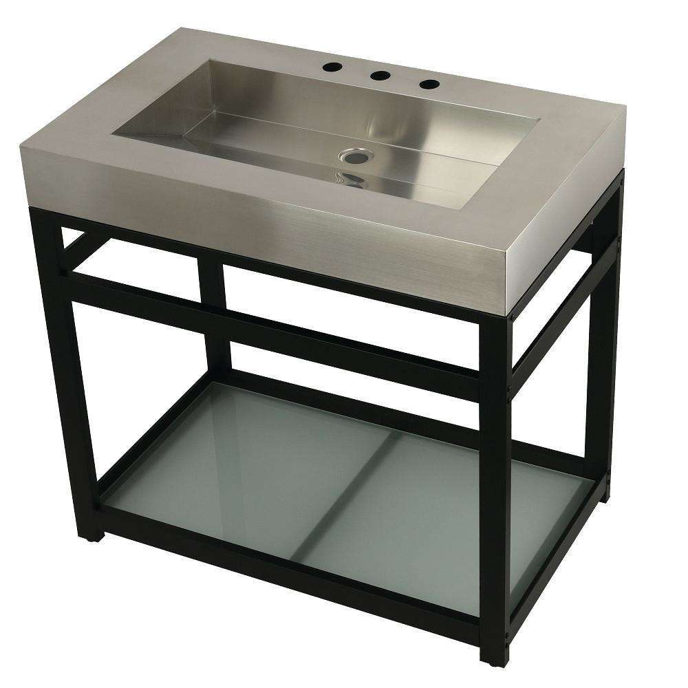 Kingston Brass, Kingston Brass KVSP3722B0 Fauceture 37" Stainless Steel Sink with Steel Console Sink Base, Brushed/Matte Black